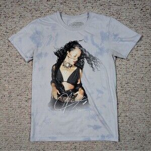 Aaliyah Portrait Tie Dye T-Shirt Blue/Gray Size MEDIUM Hip Hop Tee
